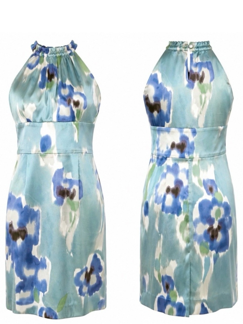 Ann Taylor Blue Watercolor Floral Halter Sheath Dress Size 12